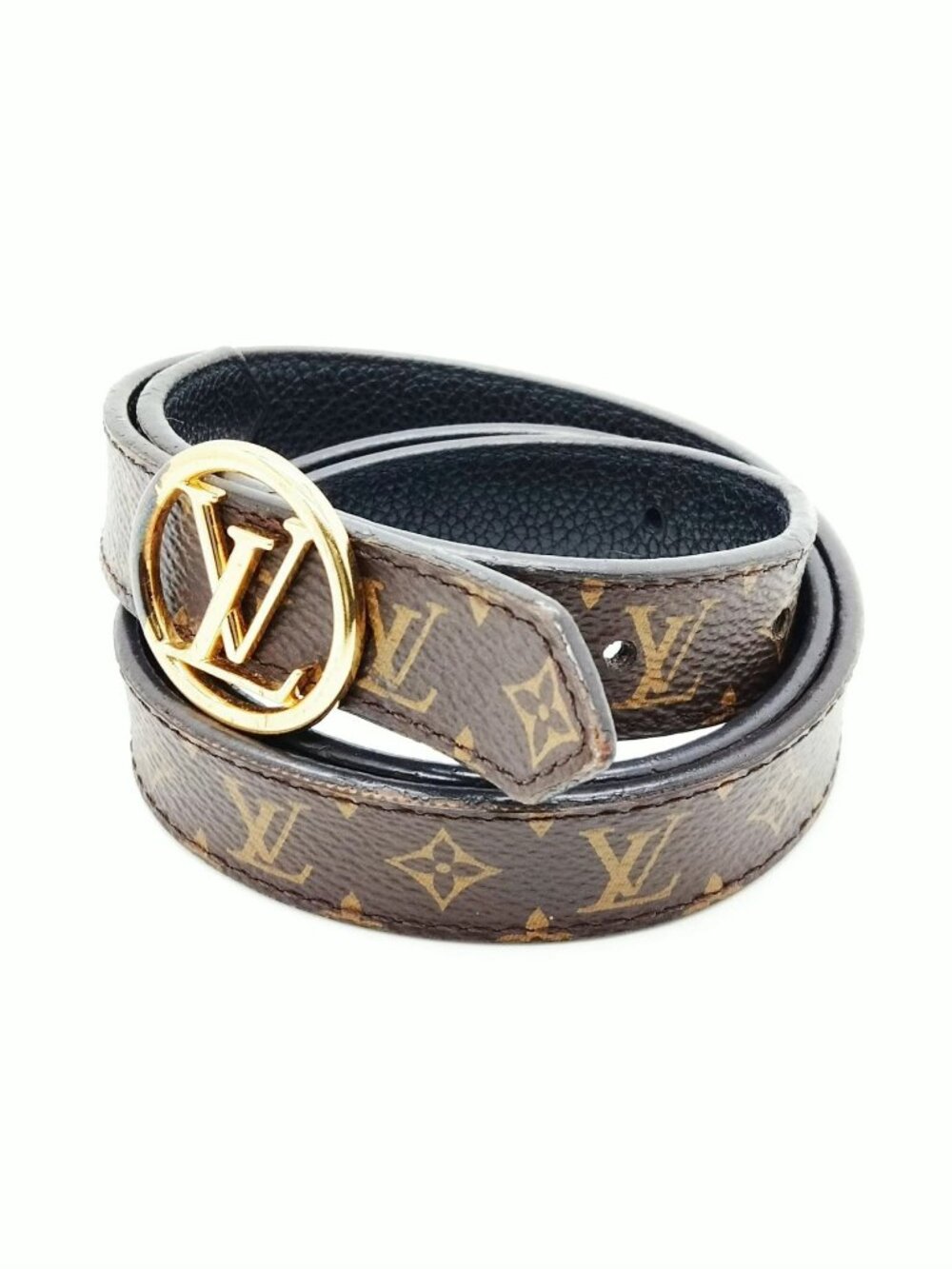 Authentic Louis Vuitton LV Circle Belt Monogram Canvas Gold Buckle Brown - Picture 2 of 10